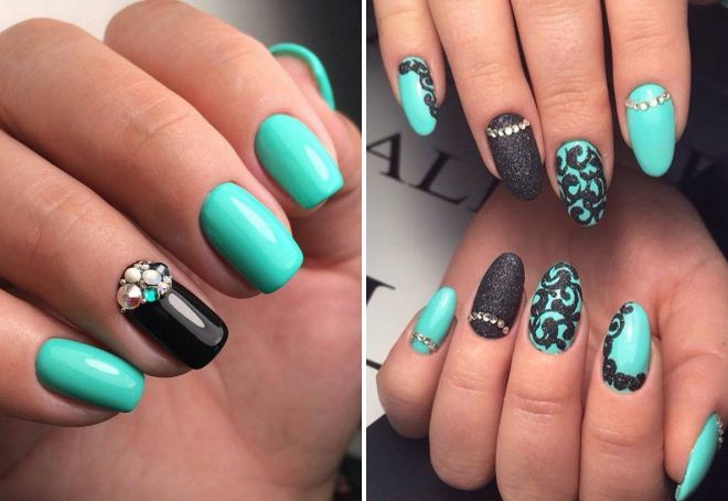 turquoise and black manicure