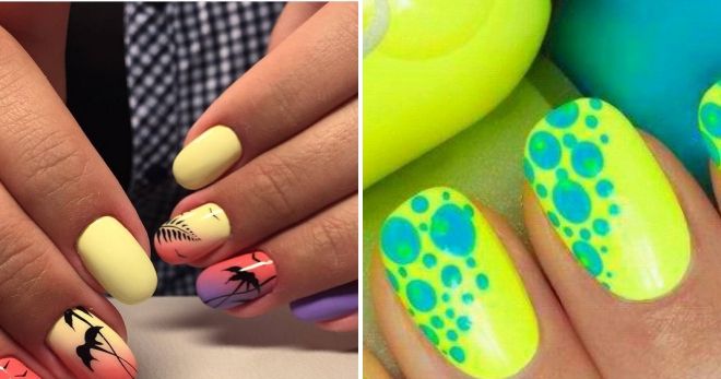 Yellow manicure 2019 in a marine style