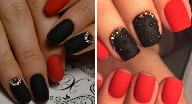 red with black matte manicure