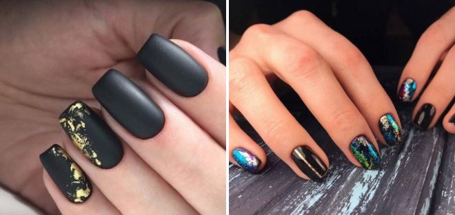 black matte manicure with foil