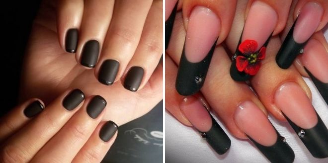 black matte nails with a glossy jacket