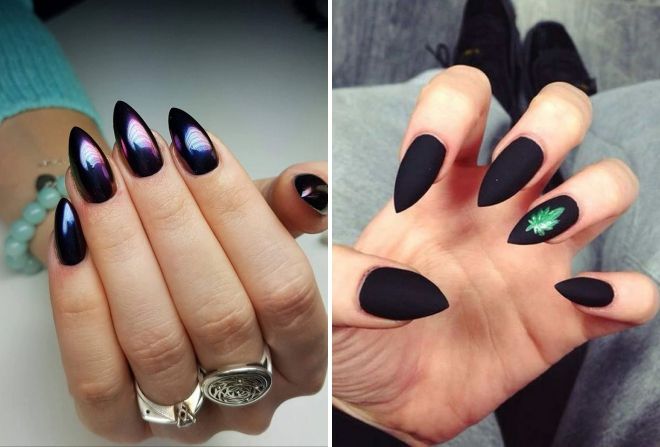 black matte nails with rubbing
