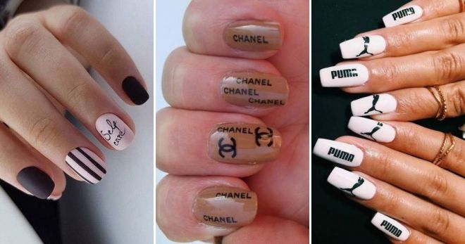 Manicure with inscriptions on nails 2019