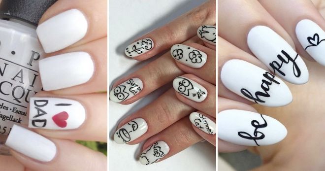 White nails with inscriptions style