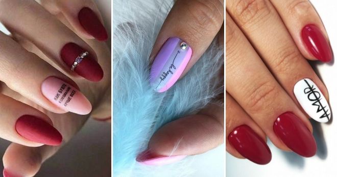 Manicure with inscriptions on nails 2019 options