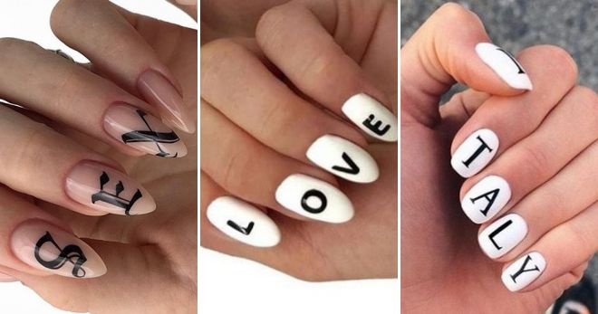 Manicure with inscriptions on nails 2019 fashion