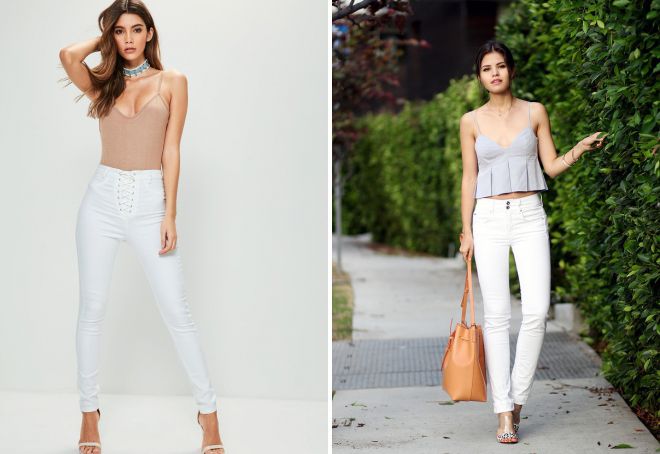белые джинсы с завышенной талией