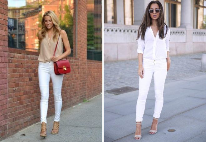 белые зауженные джинсы