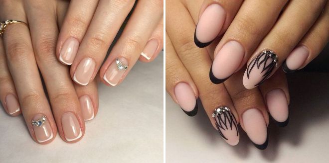 French manicure with rhinestones 2018