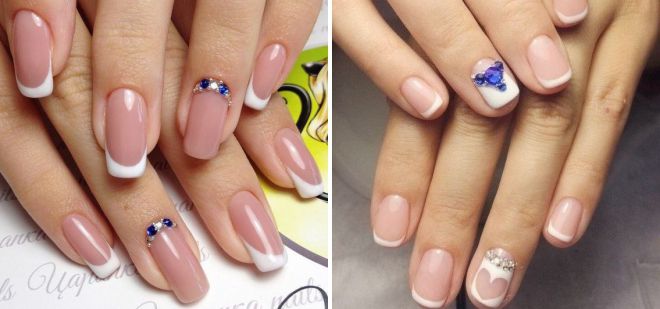french manicure 2018 with rhinestones