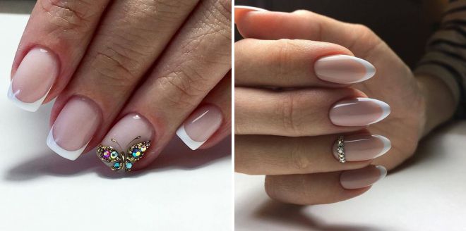 French manicure 2018 with rhinestones