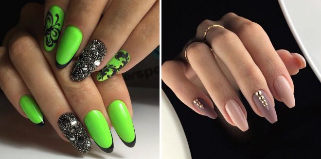 manicure with rhinestones 2018 for long nails