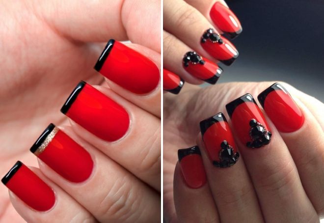 red and black french manicure