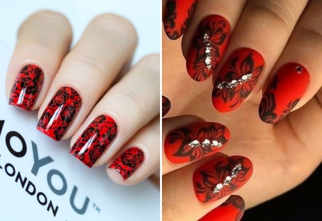 red nails with black pattern