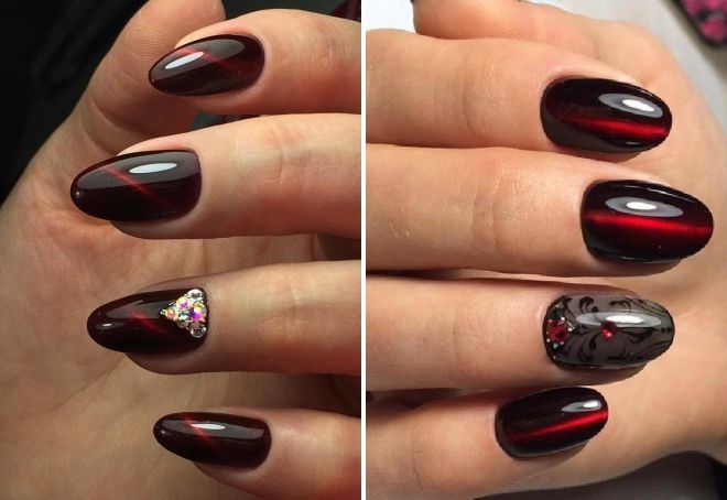 red and black cat eye manicure