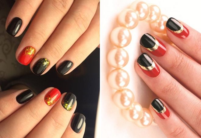 red and black and gold manicure