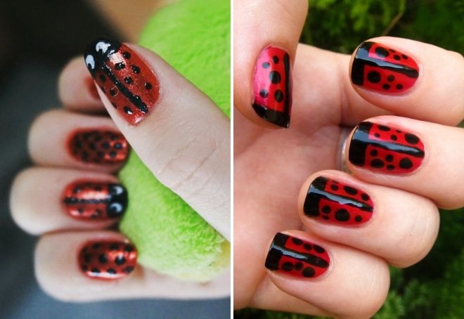 red and black manicure with design