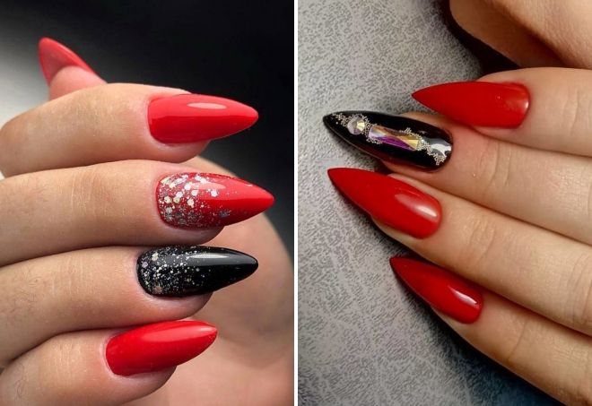 red and black manicure for long nails
