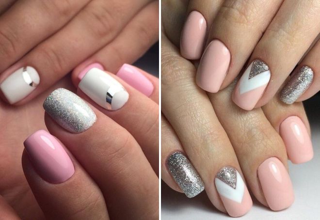 white pink glitter manicure