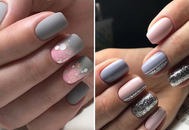 manicure gray with pink and silver