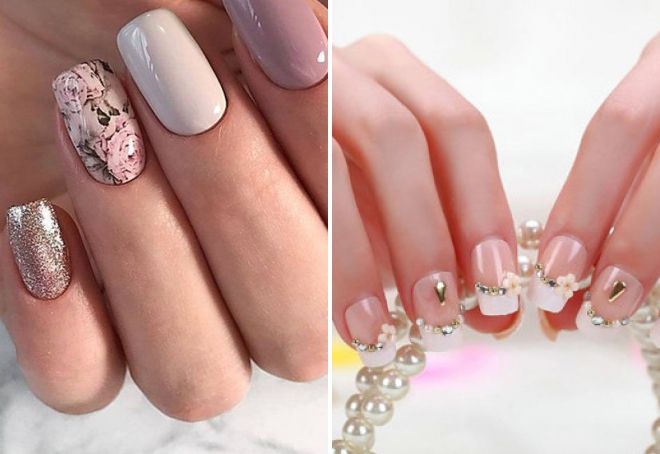 pink manicure with white pattern