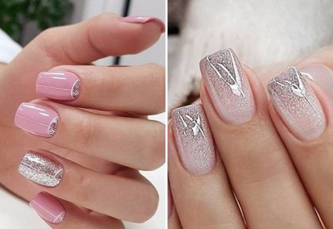 beautiful pink and silver manicure