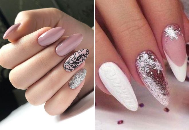 pink and silver manicure for long nails