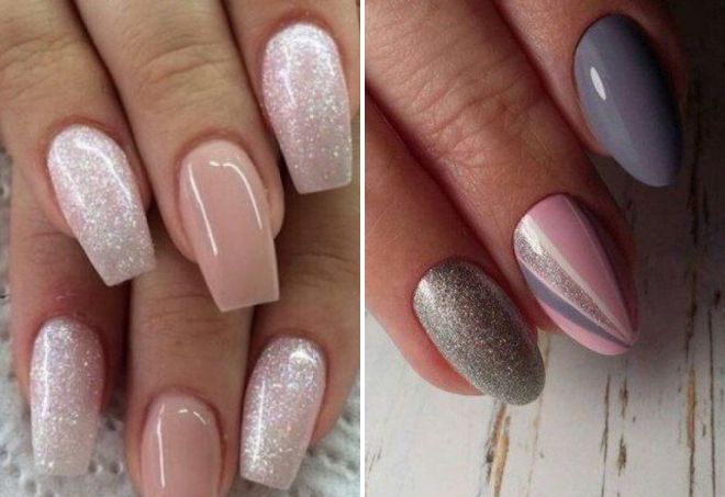 pink manicure with silver for long