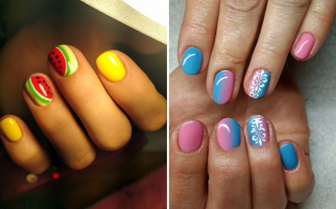 summer manicure for short round nails 2019