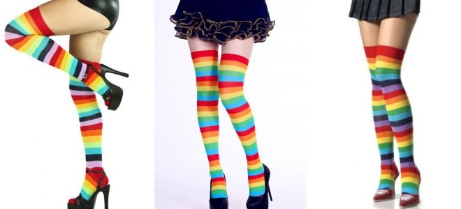 Гольфы выше колена с полосками разноцветные