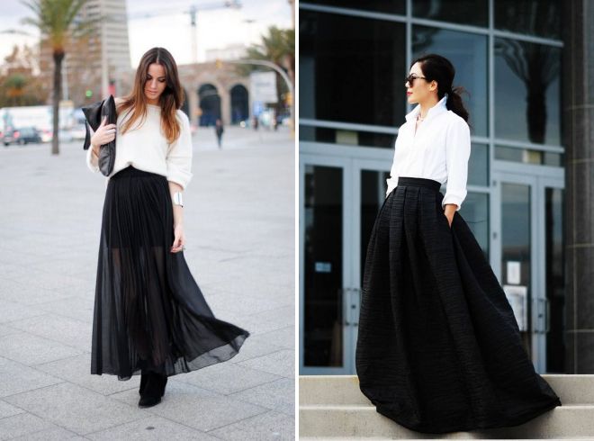 Как носить длинную черную юбку
