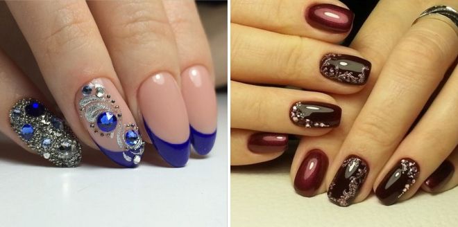 beautiful New Year's manicure with rhinestones