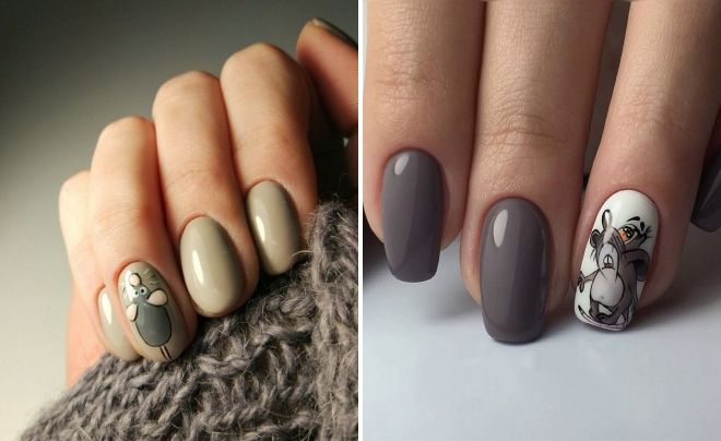 beautiful New Year's manicure with a mouse