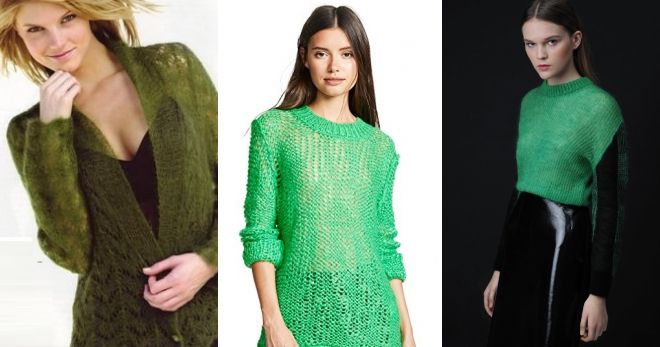 Зеленый мохеровый свитер мода
