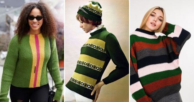 Зеленый свитер в полоску варианты