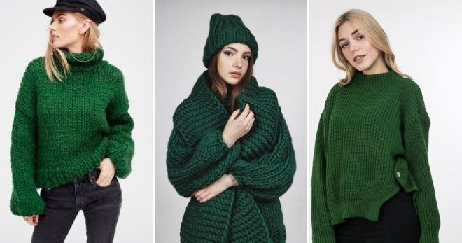 Зеленый свитер крупной вязки варианты