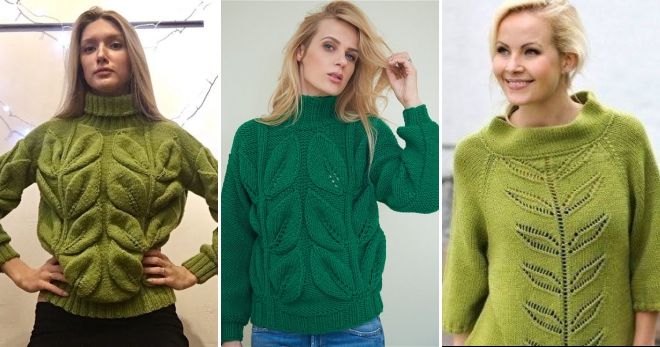 Зеленый свитер с листьями