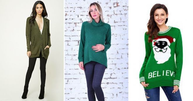 Длинный зеленый свитер идеи