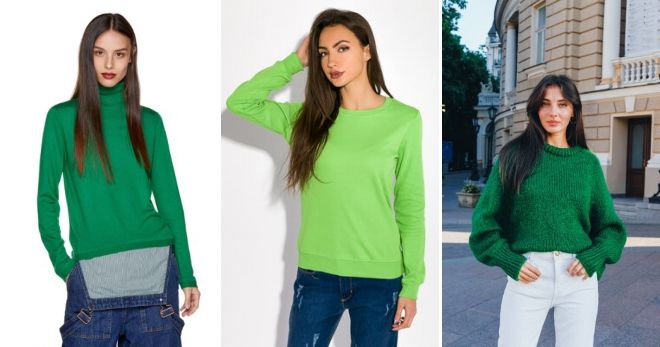 Женский зеленый свитер идеи