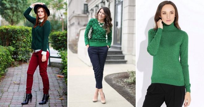 Образы с зеленым свитером стиль