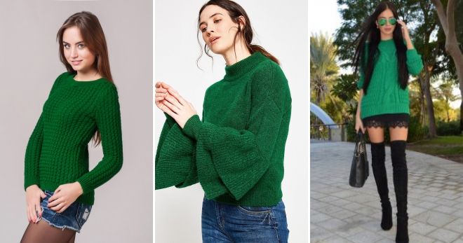 Образы с зеленым свитером варианты