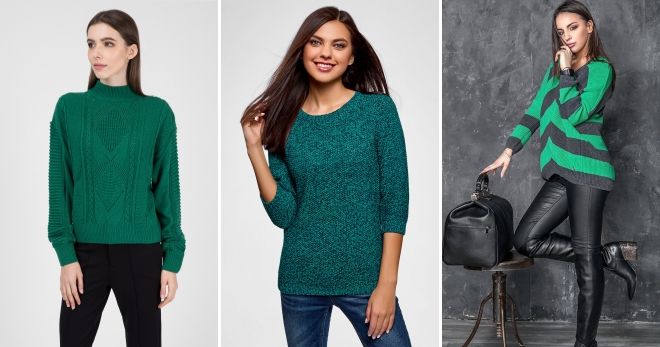 Женский зеленый свитер варианты