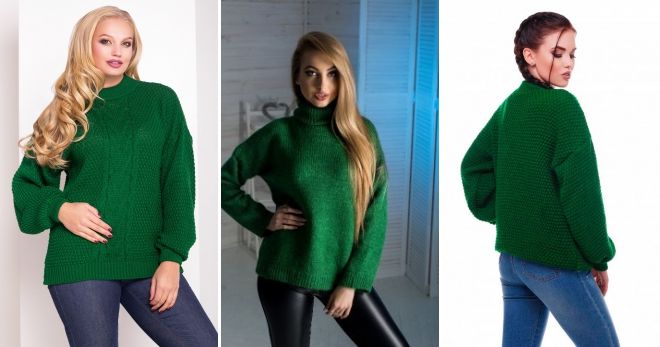 Зеленый свитер оверсайз стиль