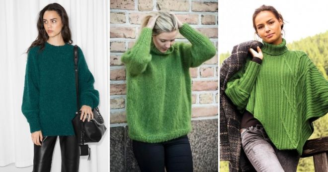 Зеленый свитер оверсайз стиль