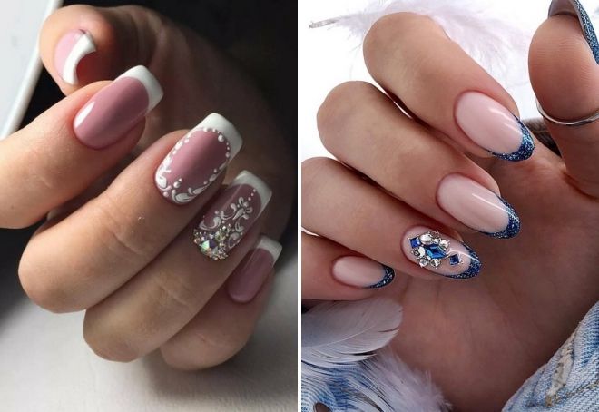 french on nails with rhinestones 2020