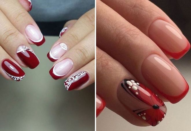 red french on nails with a pattern