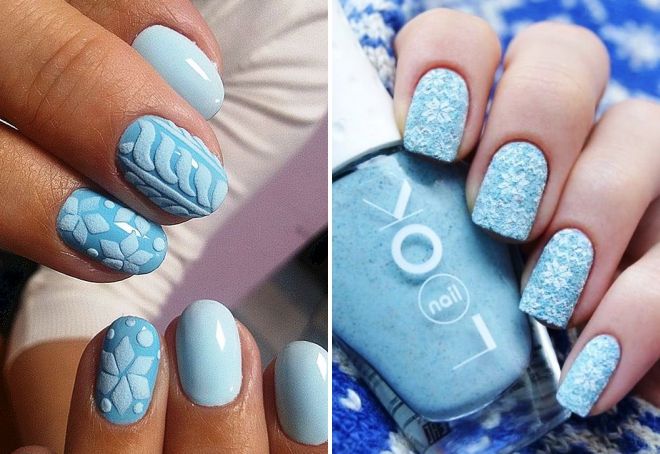 blue manicure with sand