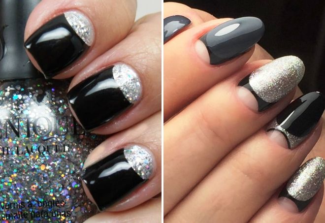 moon manicure black with silver