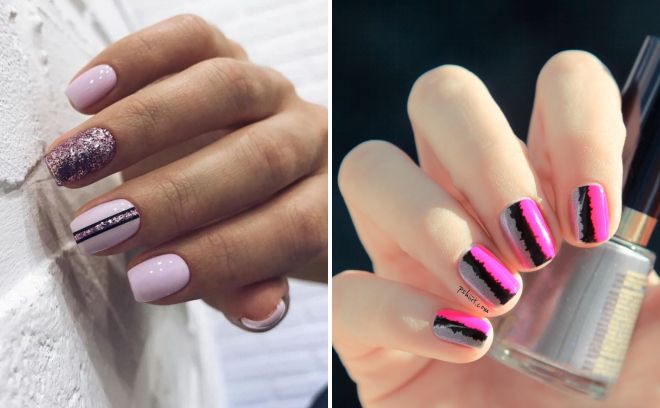 Pink and black and silver manicure