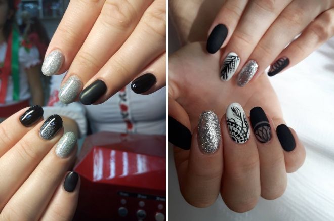 nail design 2019 black with silver